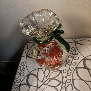 Murano Italian art glass aquarium statue featuring two jelly fish in multicolore
